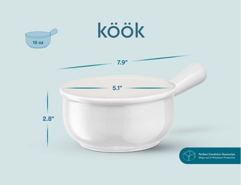 Juego de 4 tazones de cerámica blanca KooK 430 ml