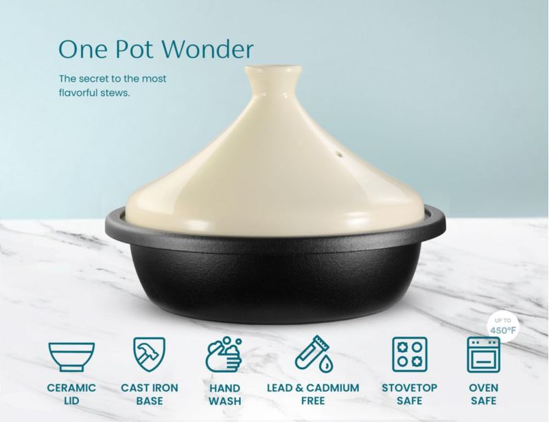 Tagine KooK 33 L de hierro fundido esmaltado color marfil