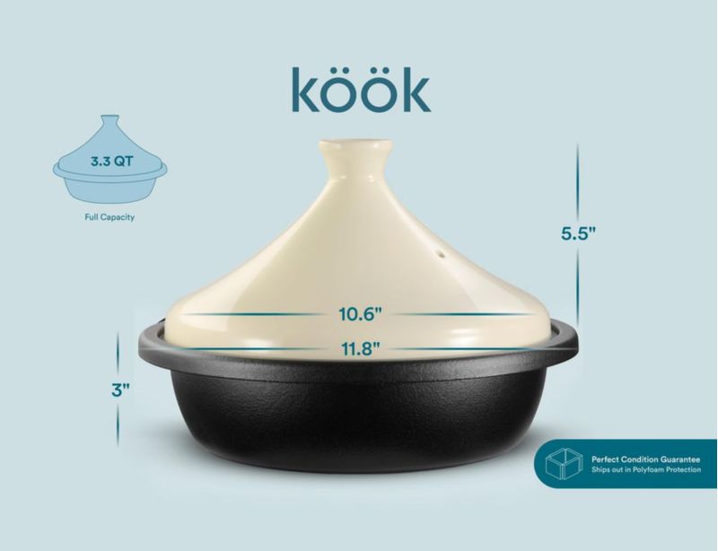 Tagine KooK 33 L de hierro fundido esmaltado color marfil