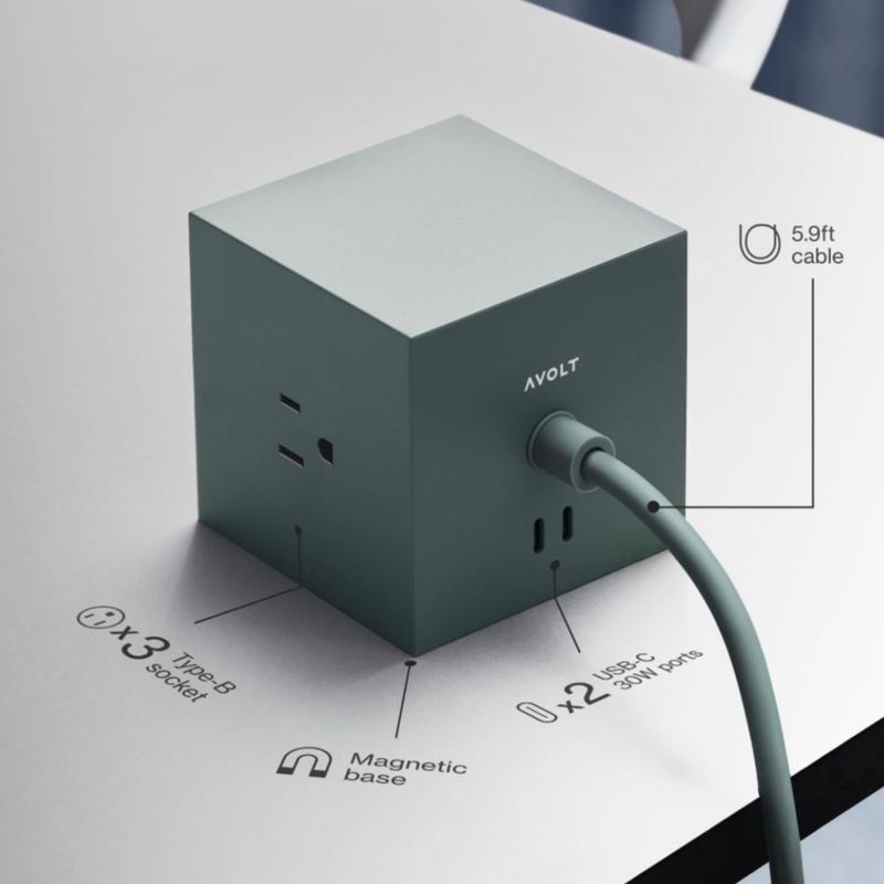 Regleta Avolt 180 cm 3 tomas 2 USB‑C azul