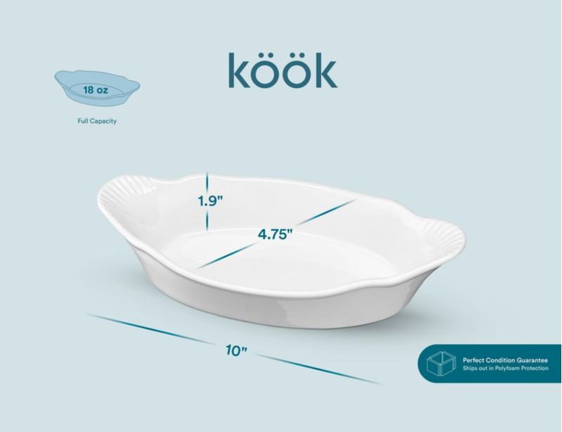 Juego de 6 cazuelas KooK de 340 ml color marfil aptas para horno