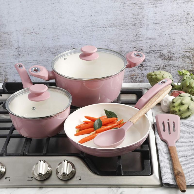 Juego de utensilios de cocina Gibson Home de 7 piezas en lavanda rosado