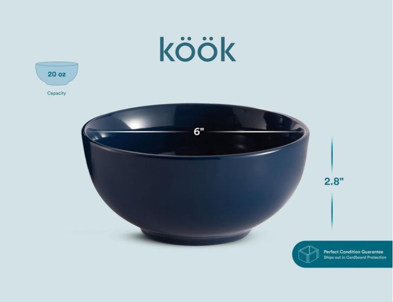 Tazones para Sopa KooK 567 ml Set de 6 Azul Marino