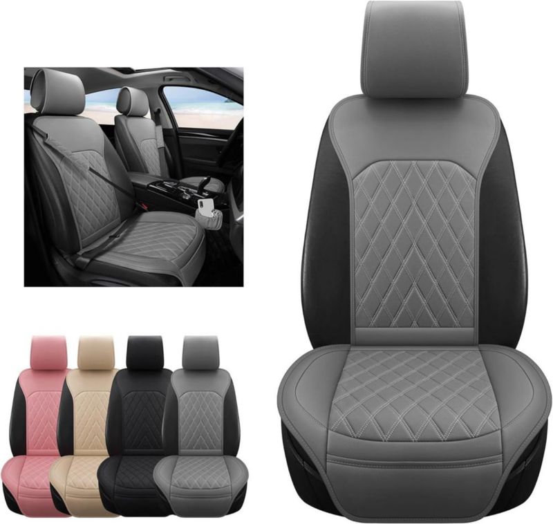 Fundas de Asiento Sanwom Cuero Sintético Pack 2 Gris Impermeable