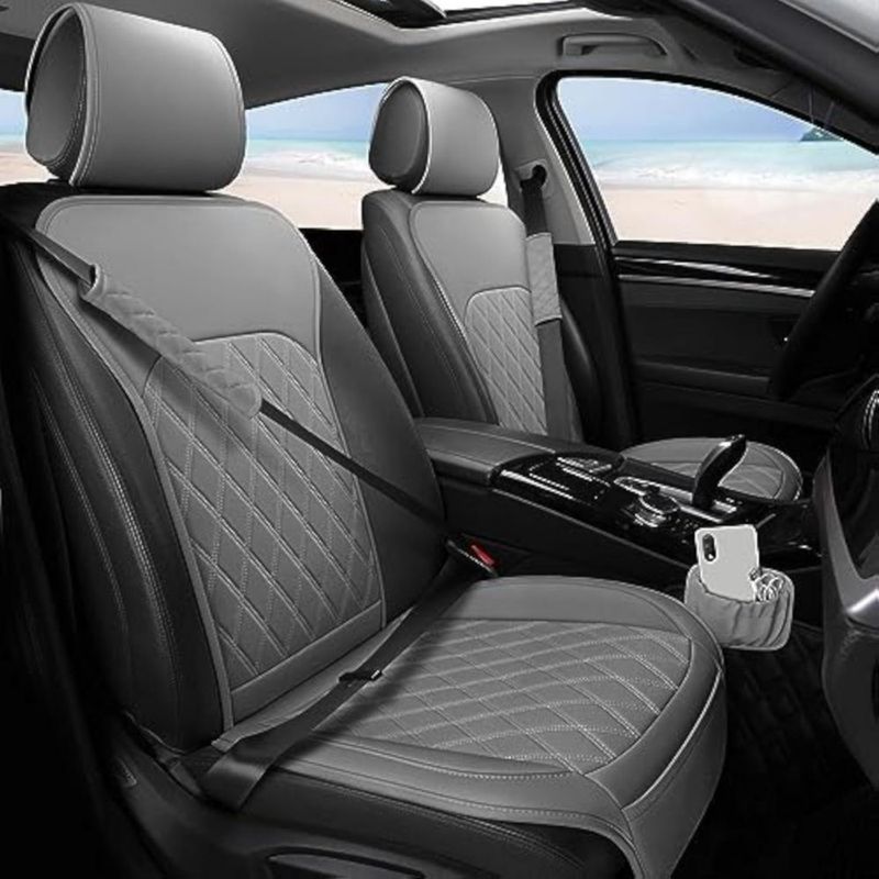 Fundas de Asiento Sanwom Cuero Sintético Pack 2 Gris Impermeable