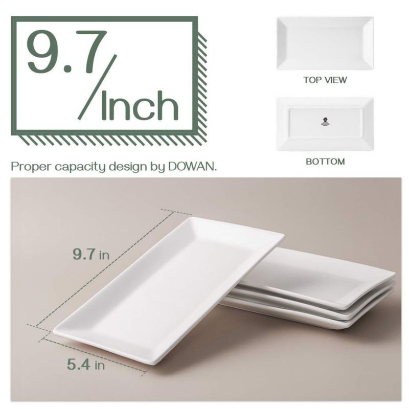 Platos de servir DOWAN rectangulares de 25 cm juego de 4 color blanco