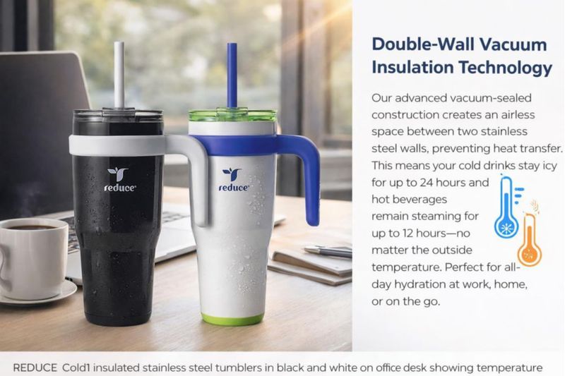 Vaso Térmico REDUCE 710 ml Pack de 2 Negro y Blanco