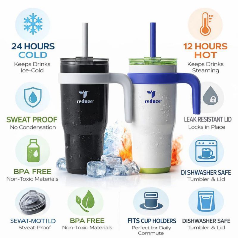 Vaso Térmico REDUCE 710 ml Pack de 2 Negro y Blanco