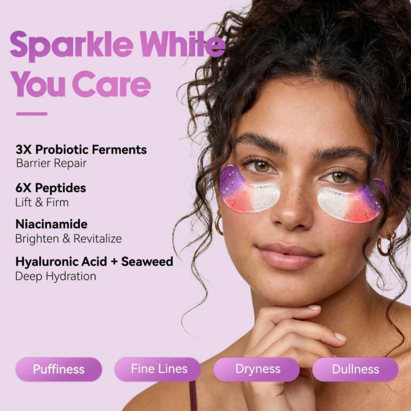 Parches para la zona bajo los ojos AILEORY 24 pares de hidrogel con glitter tricolor
