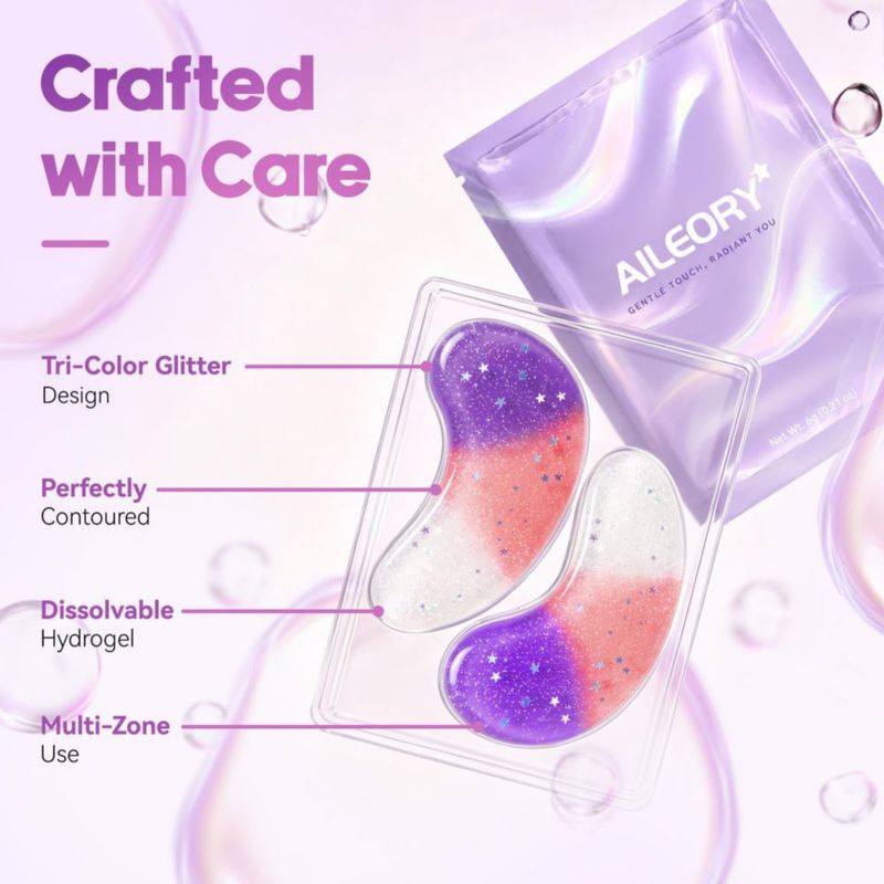 Parches para la zona bajo los ojos AILEORY 24 pares de hidrogel con glitter tricolor