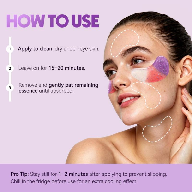 Parches para la zona bajo los ojos AILEORY 24 pares de hidrogel con glitter tricolor