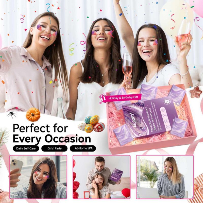 Parches para la zona bajo los ojos AILEORY 24 pares de hidrogel con glitter tricolor