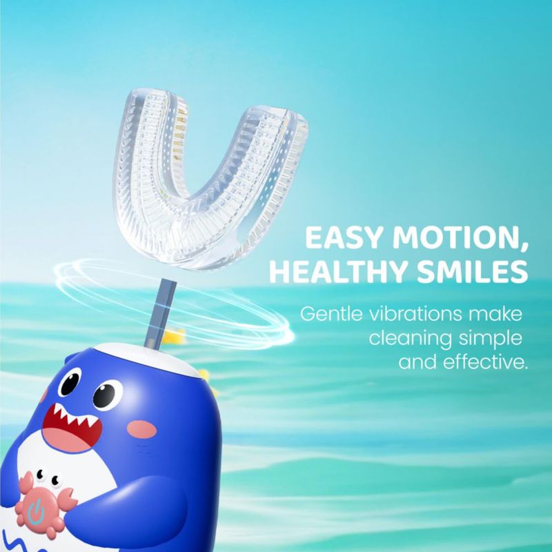 Cepillo de dientes eléctrico Well Before con cabezal en forma de U 2‑7 años IPX7 gris