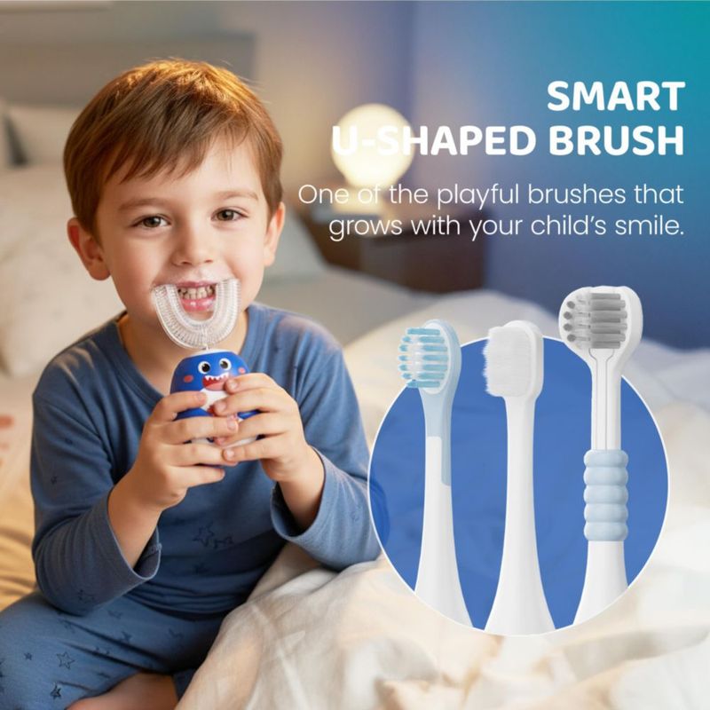 Cepillo de dientes eléctrico Well Before con cabezal en forma de U 2‑7 años IPX7 gris