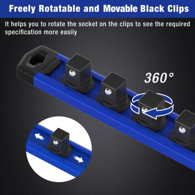 Organizador magnético de casquillos WORKPRO 33 cm 1/4" azul