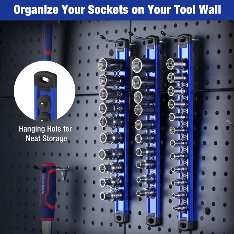 Organizador magnético de casquillos WORKPRO 33 cm 1/4" azul