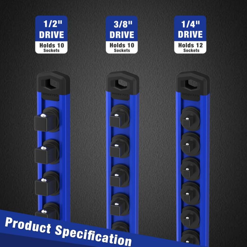 Organizador magnético de casquillos WORKPRO 33 cm 1/4" azul