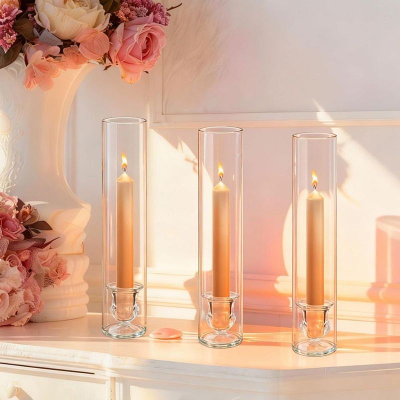 Portavelas CAYOREPO 32 cm Set de 12 piezas de vidrio transparente