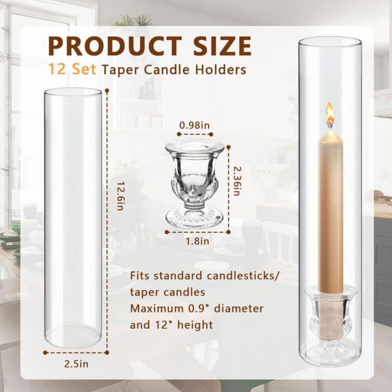 Portavelas CAYOREPO 32 cm Set de 12 piezas de vidrio transparente
