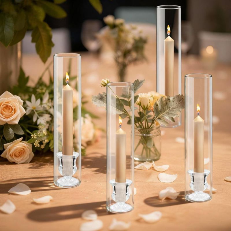 Portavelas CAYOREPO 32 cm Set de 12 piezas de vidrio transparente