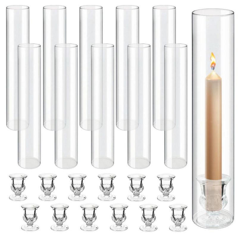 Portavelas CAYOREPO 32 cm Set de 12 piezas de vidrio transparente