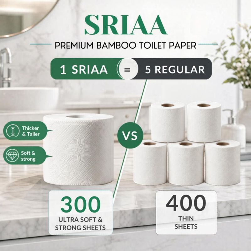 Papel Higiénico de Bambú SRIAA 12 Mega Rollos 3 Capas FSC