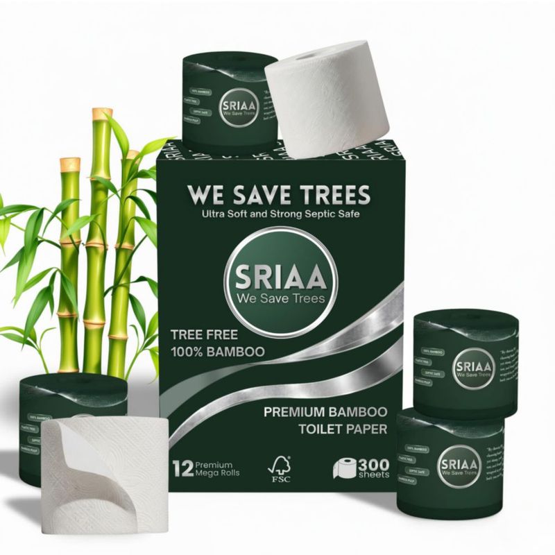 Papel Higiénico de Bambú SRIAA 12 Mega Rollos 3 Capas FSC