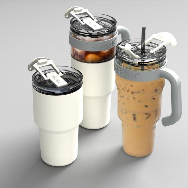 Vaso para beber asobu 965 ml blanco con pajilla y boquilla abatible