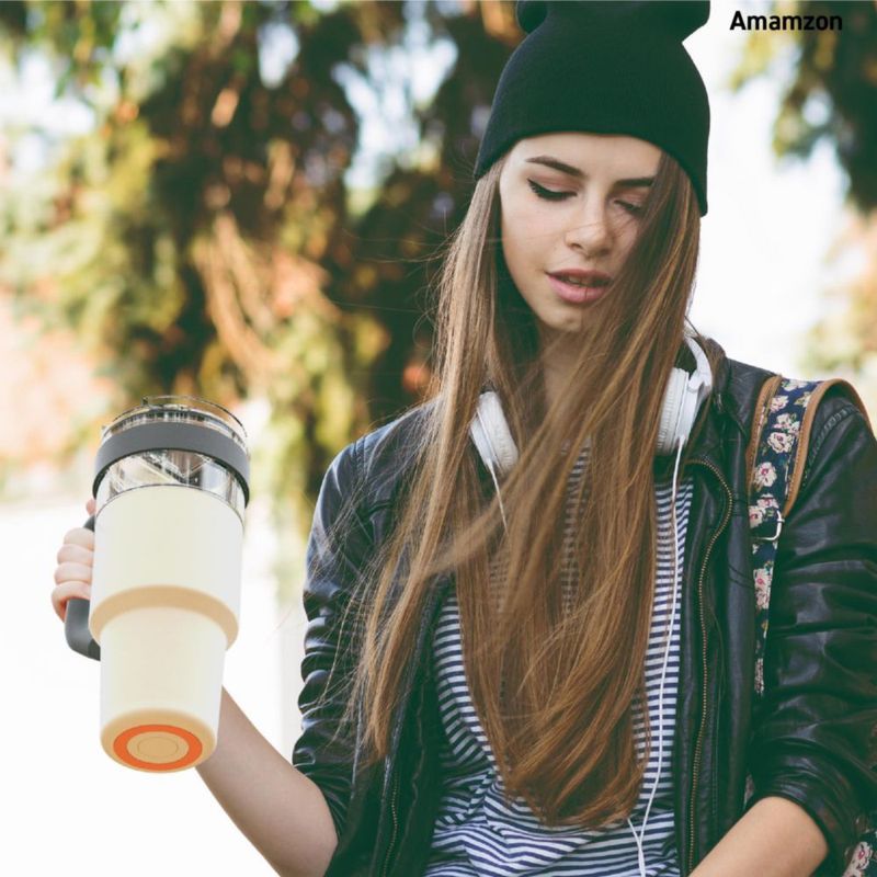 Vaso para beber asobu 965 ml blanco con pajilla y boquilla abatible