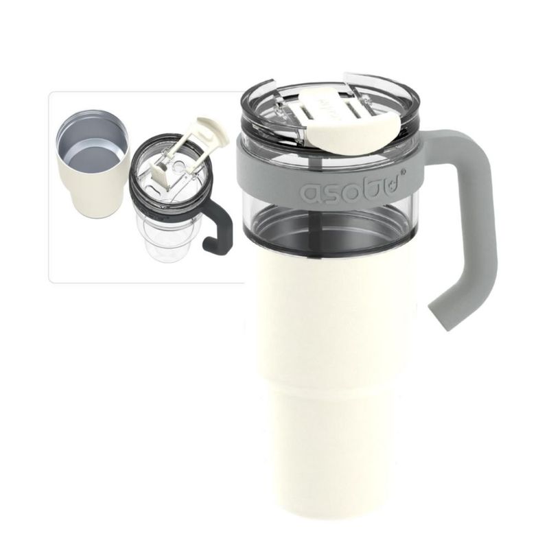 Vaso para beber asobu 965 ml blanco con pajilla y boquilla abatible