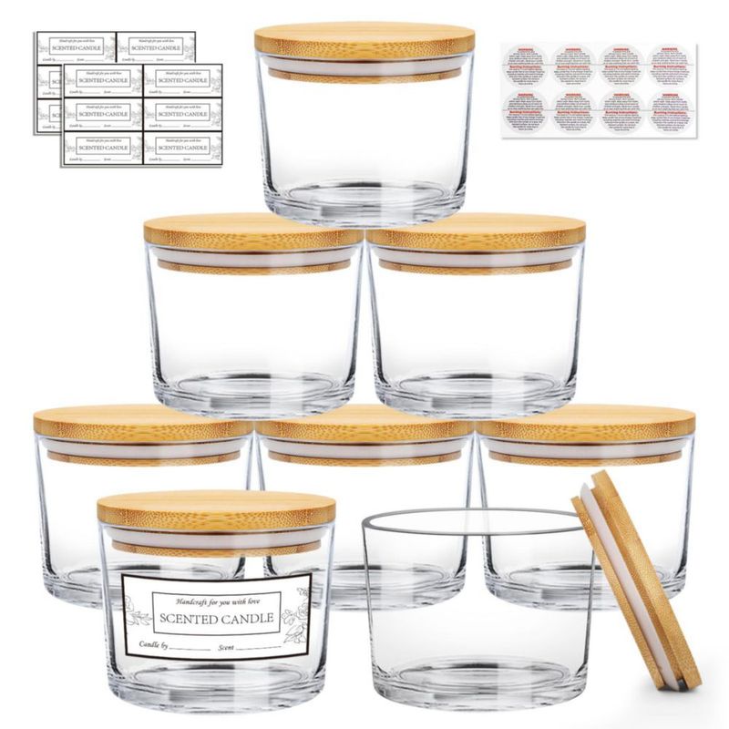 Frasco CONNOO Pack de 8 355 ml Vidrio Transparente con Tapa de Bambú