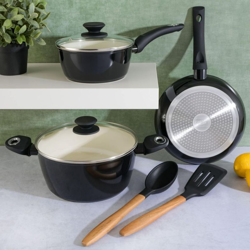 Juego de cocina Gibson Home 7 piezas negro cerámico