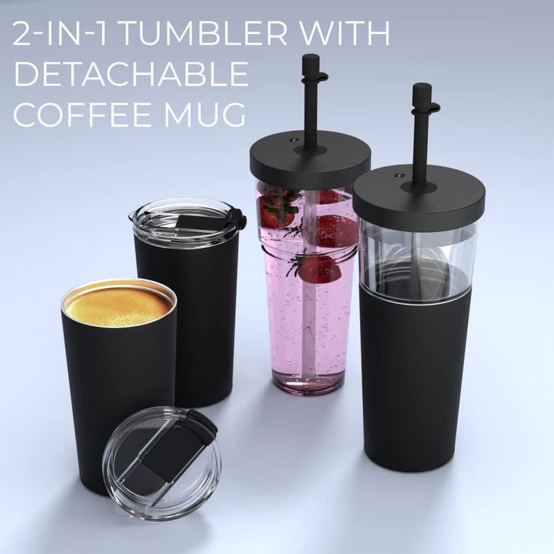 Vaso térmico asobu 800 ml negro con pajilla flexible e aislamiento