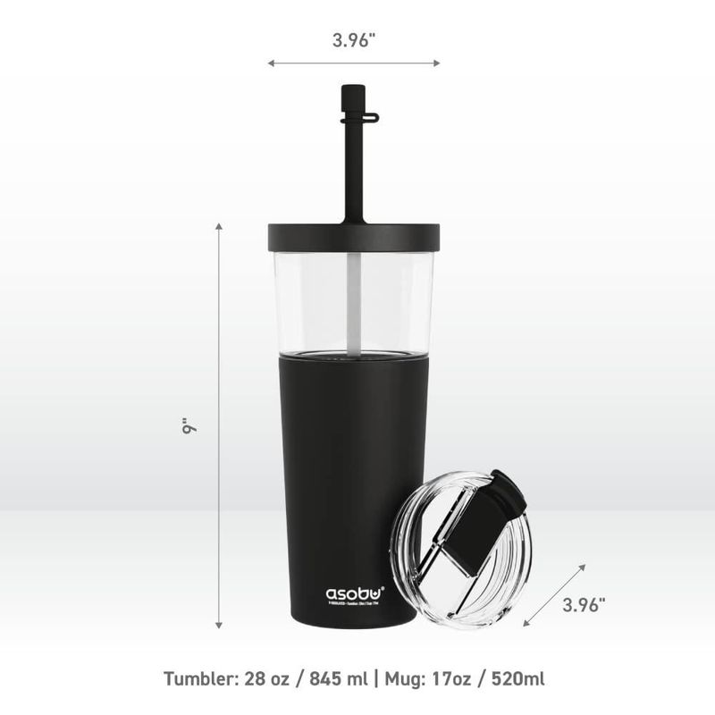 Vaso térmico asobu 800 ml negro con pajilla flexible e aislamiento