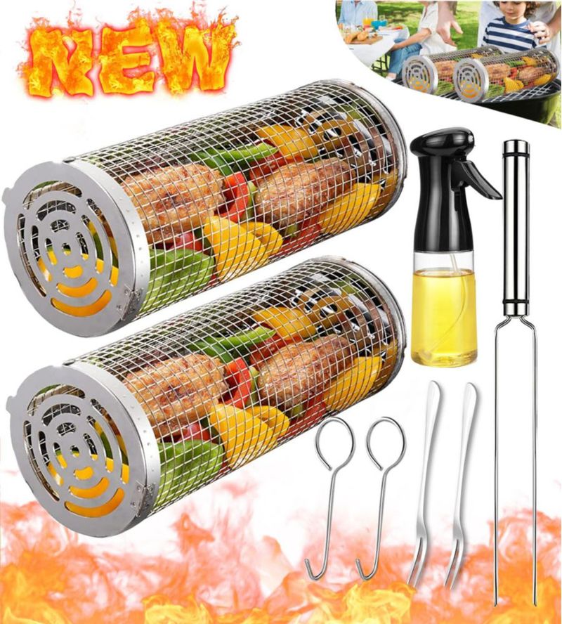 Cesta giratoria para barbacoa Aucma de acero inoxidable