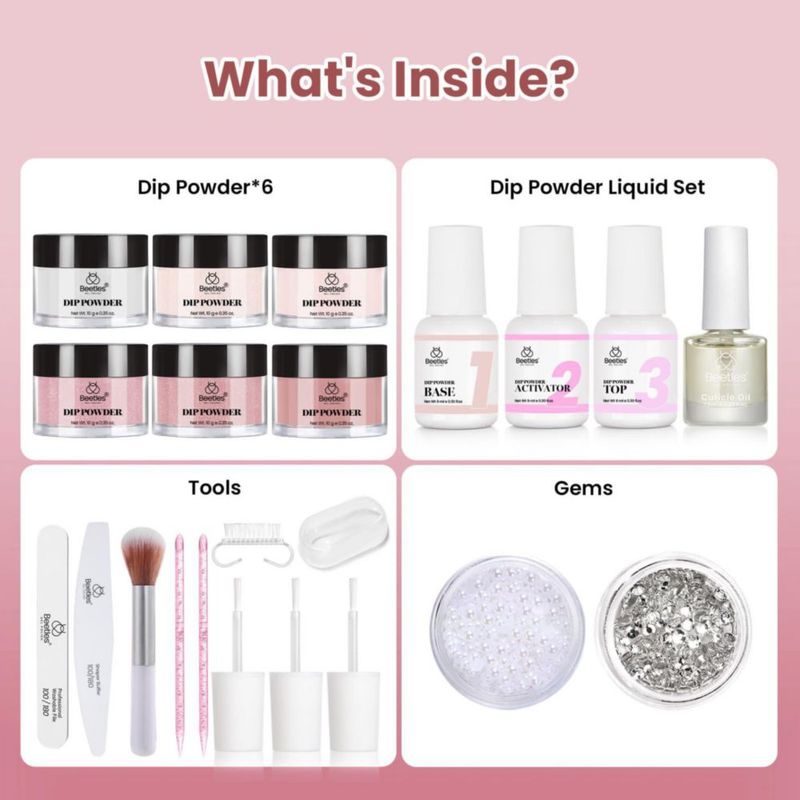 Kit de Polvo Dip para Uñas Beetles Gel Polish – 6 colores