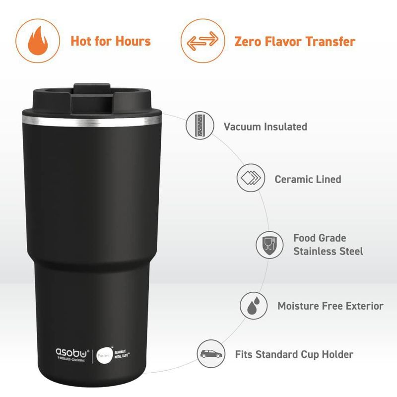Taza de viaje asobu 620 ml con revestimiento cerámico e aislamiento