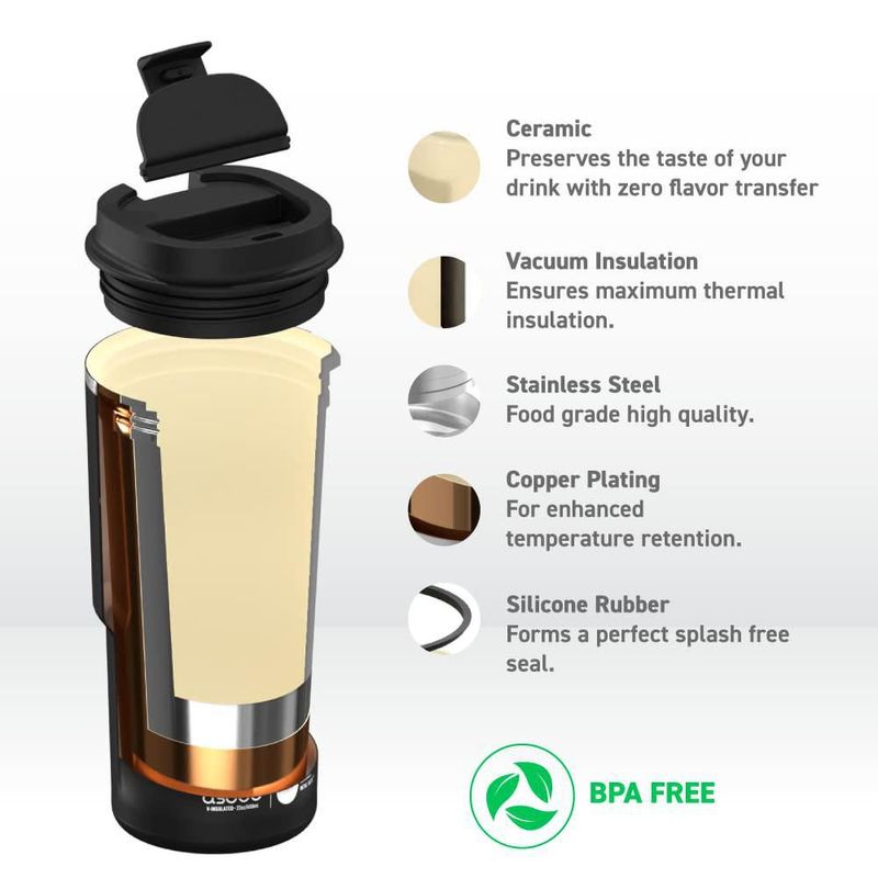 Taza de viaje asobu 620 ml con revestimiento cerámico e aislamiento