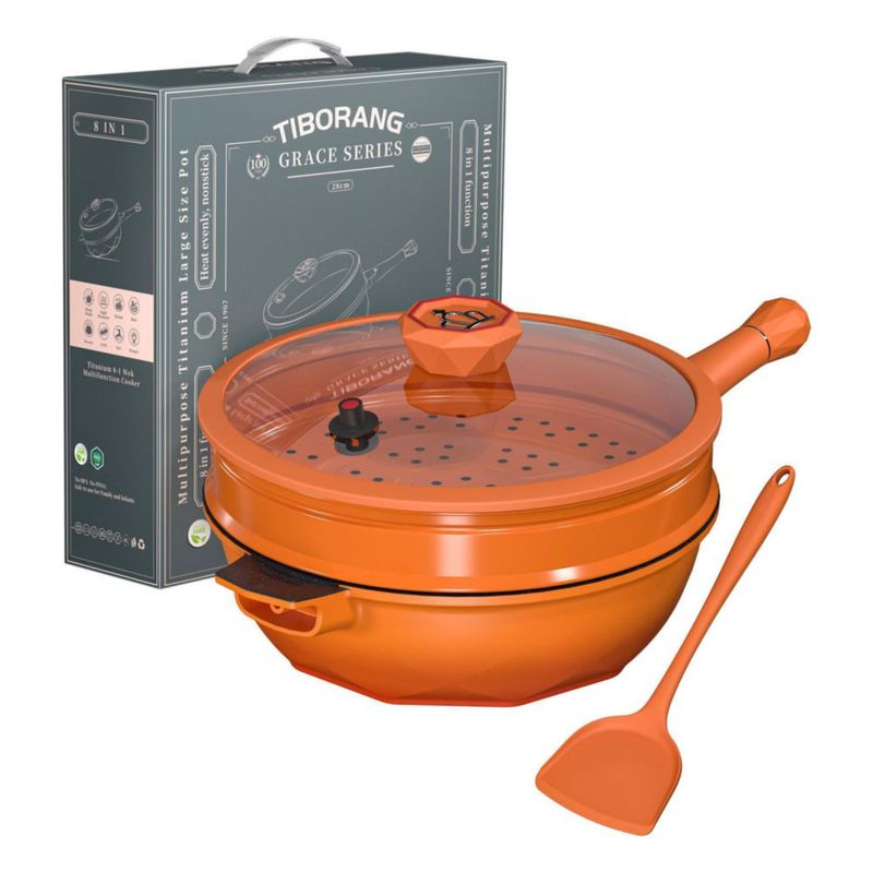 Sartén antiadherente de titanio TIBORANG 28 cm con tapa – 8 en 1