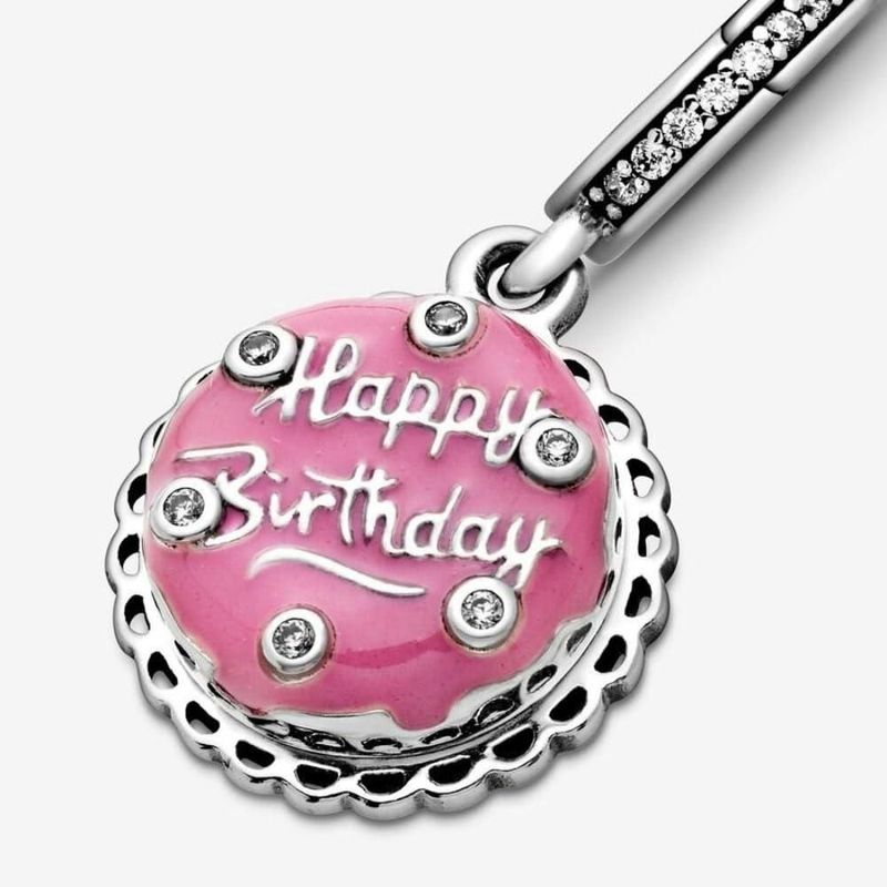 Colgante Dije Pandora Rosa Pastel de Cumpleaños en Plata de Ley