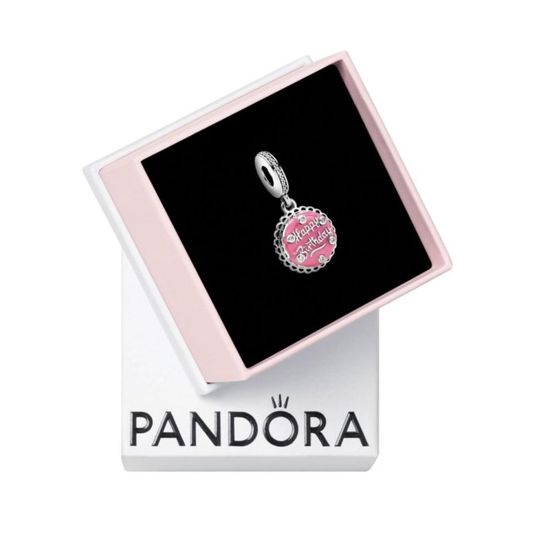 Colgante Dije Pandora Rosa Pastel de Cumpleaños en Plata de Ley