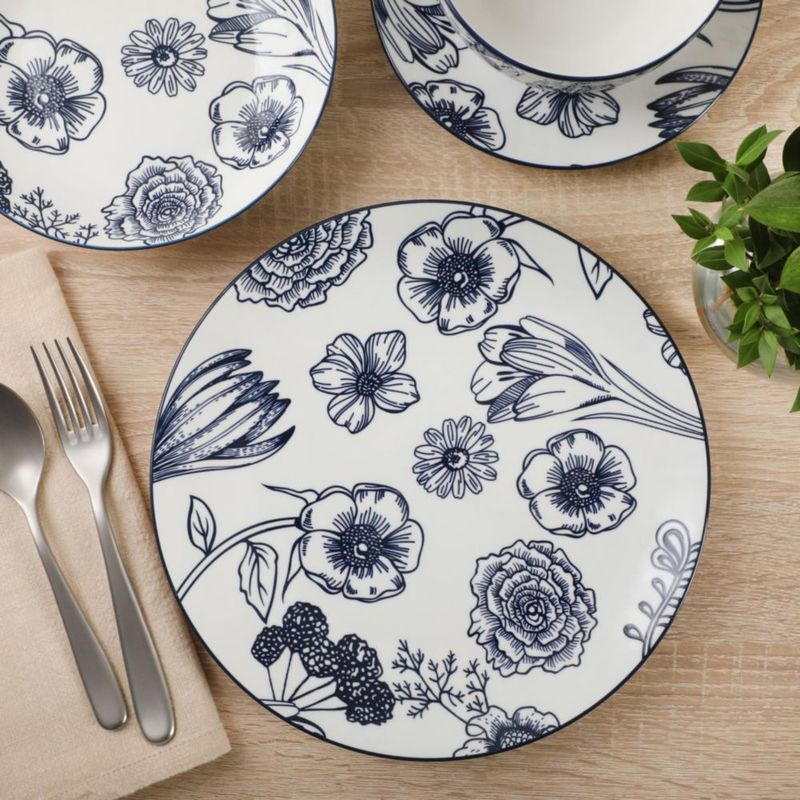 Juego de Vajilla Gibson Home de 16 Piezas con Motivo Floral Azul