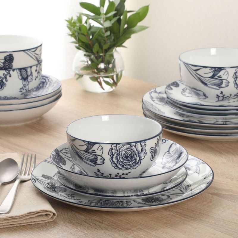 Juego de Vajilla Gibson Home de 16 Piezas con Motivo Floral Azul