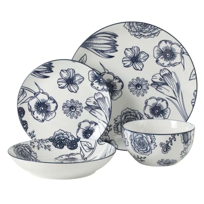 Juego de Vajilla Gibson Home de 16 Piezas con Motivo Floral Azul
