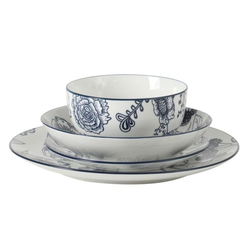 Juego de Vajilla Gibson Home de 16 Piezas con Motivo Floral Azul