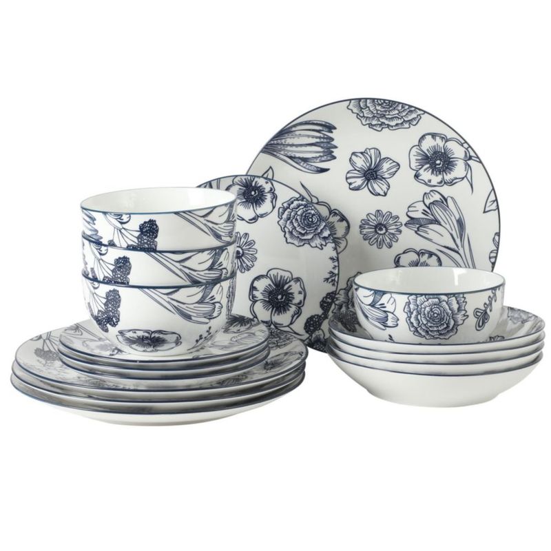 Juego de Vajilla Gibson Home de 16 Piezas con Motivo Floral Azul