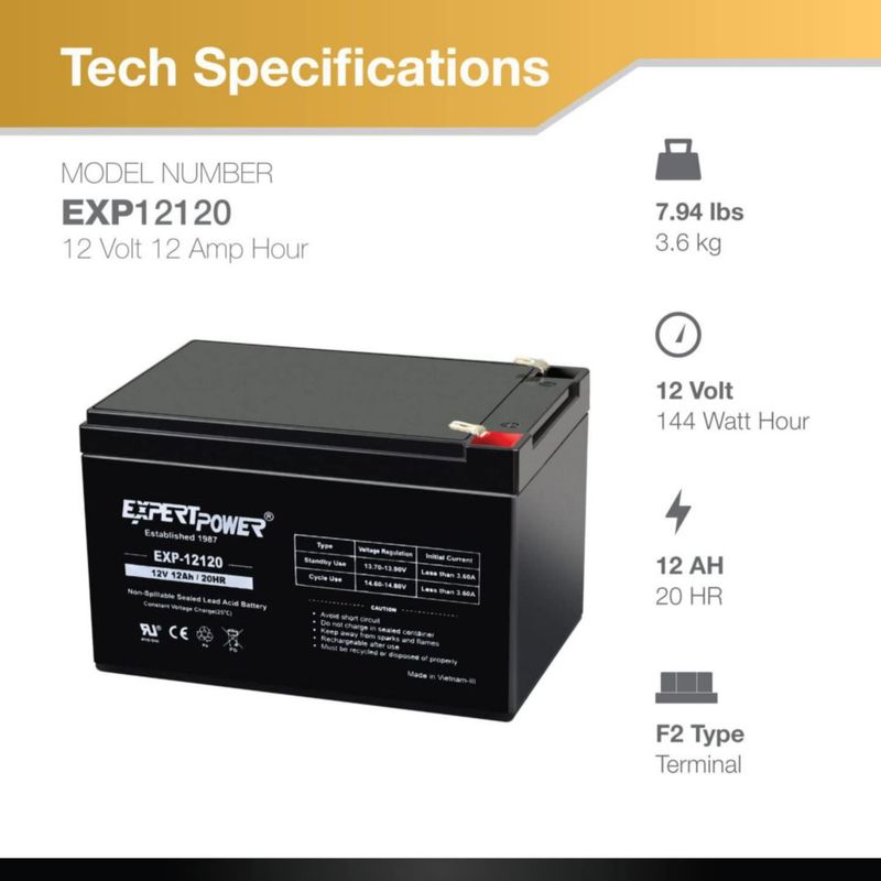 Batería ExpertPower 12V 12Ah AGM Pack de 2 unidades con terminal F2