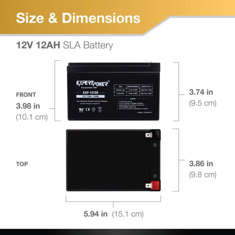 Batería ExpertPower 12V 12Ah AGM Pack de 2 unidades con terminal F2