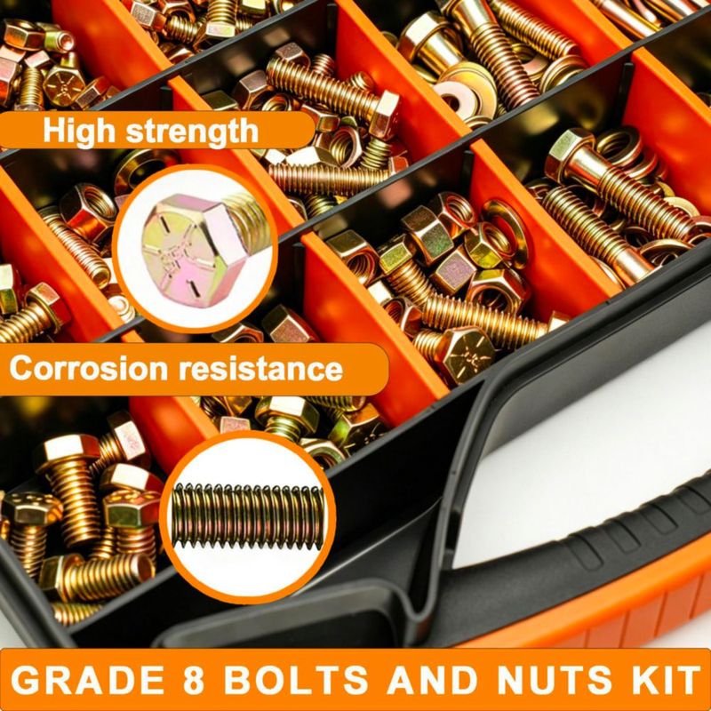 Kit de surtido de tornillos 859 piezas Grado 8 SAE 1/4-1/2"