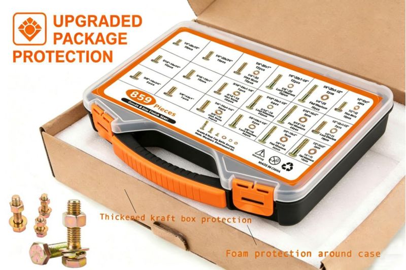 Kit de surtido de tornillos 859 piezas Grado 8 SAE 1/4-1/2"